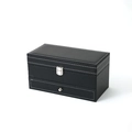 Black carbon fiber watch storage box with white stitching and silver metal lock hardware - 4-Slot Black (White Stitching)