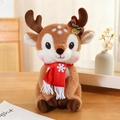 Brown Christmas reindeer plush toy with red scarf and checkered bow bell detail - Dark Brown - Xmas Red Scarf / 30cm