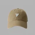 Classic dark khaki cotton baseball cap with embroidered blue and white heart detail - 55-59CM / Dark Khaki