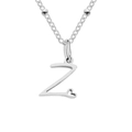 Elegant silver stainless steel initial Z pendant necklace with heart detail and bead chain - Letter Z / Silver