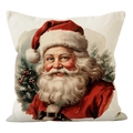 Federa natalizia in lino con stampa Babbo Natale retrò per decorazione del divano - Babbo Natale / 45x45cm(Solo fodera)