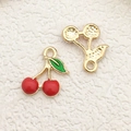 Red cherry alloy charms with green leaves and gold finish for jewelry making - 1pc Red Single Sided Small Cherry