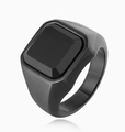 Sleek all-black square onyx signet ring for men in matte stainless steel finish - US 10 / Black Agate