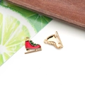 Golden alloy ice skate charm with red and green enamel for DIY jewelry making - 1Pc Enamel Christmas Ice Skate Charm - 15x14mm