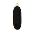 Faceted black oval stone pendant with gold-plated copper rim for jewelry making - M601978-Black
