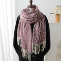 Fashionable leopard print jacquard scarf with tassels in soft pink and purple tones - 210x70cm / Rose Red