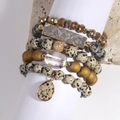 Bohemian stackable bracelet set with dalmatian jasper and faceted gray crystal beads - Camel