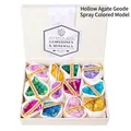 Aura quartz geode gift set with twelve colorful metallic crystal minerals in a white box - Spray-colored Hollow Geode Mixed Colors