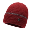 Berretto invernale in maglia rosso scuro con motivi grigi a onde e logo in metallo - Taglia unica / Rosso