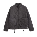 Chaqueta acolchada gris antracita para mujer con cuello alto y bolsillos grandes de otoño - XS / Gris