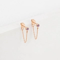 Rose gold chain earrings with light purple round zircon stones and delicate fringe style - October Pink - Rose Gold