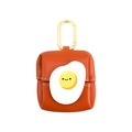 Mini orange leather earphone pouch with cartoon fried egg patch and gold metal clip - Fried Egg
