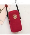 Red nylon crossbody phone bag featuring three zipper pockets and a circular Sport logo - Rose Red