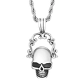 Pendentif tête de mort pirate en argent acier avec cadre torsadé et chaîne de corde - Crâne avec Cadre Décoratif (KP57828-BD)