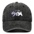 Verwaschene schwarze Baumwoll-Baseballkappe mit Bären-Stickerei und Gebirgslandschaft - Verstellbar / Schwarz