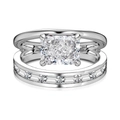 Elegant S925 sterling silver ring set with square-cut cubic zirconia and pavé stones - Silver/White Zirconia (Double Band Set)
