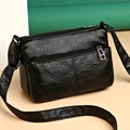 Classic black faux leather crossbody bag for middle-aged women with multiple zip pockets - Style 1 Black