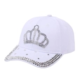 White cotton baseball cap with silver rhinestone crown pattern shown from a 45-degree angle - Adjustable / White