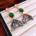 Boucles d'oreilles queue de sirène avec pierres rose et vert et résine bleue brillante - Pendentif Queue de Poisson Contraste Rose Vert (3# Tige en Argent - Or Rose Vert)