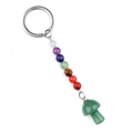 7 Chakra stone keychain with green aventurine mushroom pendant on silver ring - Green Aventurine