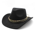 Classic black wool western cowboy hat with ethnic woven band and metal rivets detail - M (56-58cm) / Black