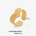 Verstellbarer 18K vergoldeter Edelstahlring in V-Form mit strukturierter Oberflächenoptik - Einstellbar Offen / Gold