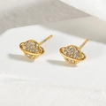 Detailed view of gold planet earrings with white cubic zirconia on stone surface - Saturn/Planet Shape (E927-xingqiu)