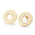 Elegantes pendientes redondos dorados con metal de doble capa y cristales blancos brillantes - 18mm Dorado (KLJ566-Z)