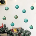 Autocollants de Noël pour fenêtres avec boules vertes et motifs de flocons de neige - Ensemble de 9 Pièces Or Sarcelle (PH-QT1248)