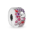 Silver bead charm with red enamel heart and pink pavé zircon stones for jewelry - Pave Zirconia Heart Charm (Red/Pink)