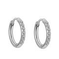 Polished silver stainless steel huggie earrings featuring six sparkling zircon stones - 8mm(5 Zircons) / Silver