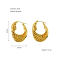 Macro detail of gold-plated stainless steel hoop earrings with woven rope texture - 35mm Large Style (ZE1289G-02)