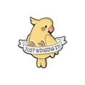 Cockatiel enamel pin with Just Winging It slogan on a white ribbon decorative brooch - Just Winging It Cockatiel