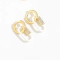 Macro shot of gold hoop earrings with pavé zircons and a white U-shaped heart pendant - White Hoop (ES2663-3)