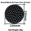 Alfombrilla de silicona negra redonda de 9 pulgadas para freidora con orificios de 230mm - Redondo Negro (9 pulgadas)