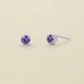 Silver-plated stainless steel studs featuring round faceted purple zircon stones - February Violet - Silver