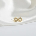 Gold plated hollow C-shape stud earrings with baguette zirconia on white silk - Circular Zirconia (Gold)