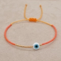 Bracciale portafortuna Miyuki occhio del male arancione e oro con cordino regolabile - Arancione (MI-B200498N)