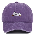 Vintage purple washed cotton baseball cap with cute cartoon duck embroidery and wide brim - Adjustable / Purple