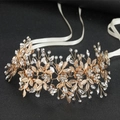 Cerchietto da sposa dorato con motivi di foglie bianche e cristalli brillanti - Oro KC Lucido