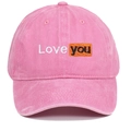 Pink washed cotton baseball cap with Love You embroidery for a trendy hip hop style - Pink