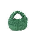Detail of green chenille plush handbag featuring soft marshmallow texture and top handle - Dark Green