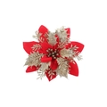 Rode kunstmatige kerstbloem met gouden glitters voor prachtige kerstboomdecoratie - 14cm / Goud en Rood
