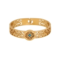 Vintage hollow gold stainless steel bangle with a central blue turquoise inlay - Greek Key Round Stone Hollow Style (5#)