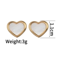 Minimalist golden heart stud earrings with white mother of pearl inlay on white background - Gold Heart Shell Stud Earrings (JZE844-02)