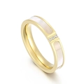 Anillo de acero inoxidable chapado en oro rosa 18K con nácar blanco y tres diamantes - US 6 / Dorado (KR103367-K)