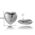 Orecchini a cuore in acciaio inossidabile lucido con design a goccia, 2,7x2,8cm - Orecchini a lobo a cuore argentati