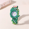 Green cartoon dinosaur kids quartz watch with colorful silicone strap and 3D dial - Green