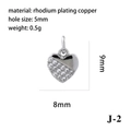 Ciondolo a cuore in argento rodiato 18K con zircone e foro da 5mm per collane fai da te - Tipo J-2 (Cuore con metà zircone) / Argento