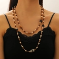 Vintage earth-toned double-layered beaded necklace with amber and brown faceted beads - Black Amber Layered Style (M-756)